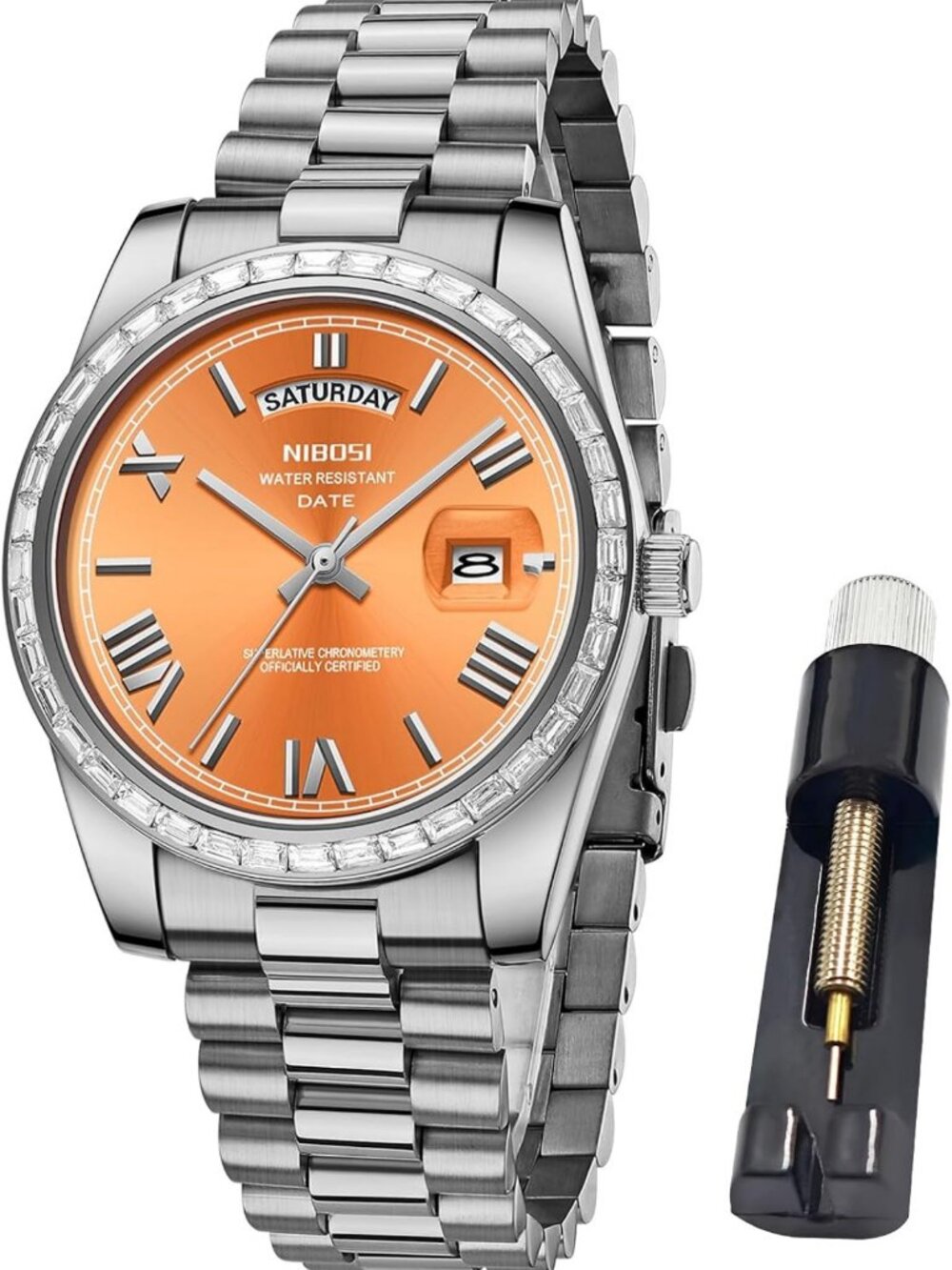 Stylish Men's Rose Gold Analog Quartz Watch, Stainless Steel, Day Date Feature